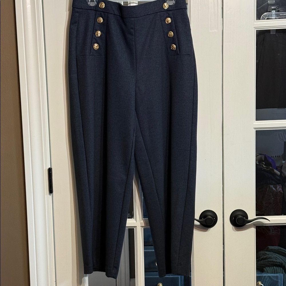 JULES & LEOPOLD Grey Wide Leg Stretch Dress Pants w/ Gold Button Accents Size L